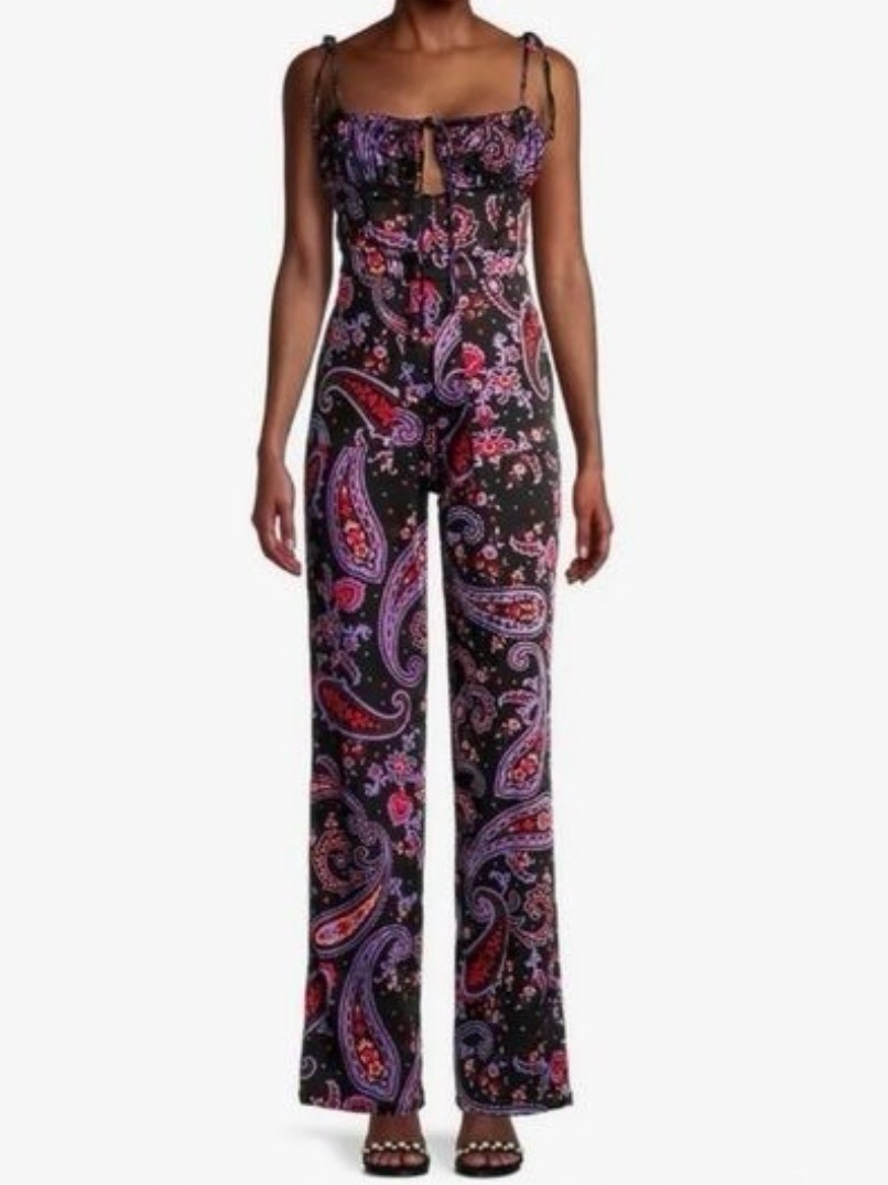 Danielle Bernstein Paisley Tie Strap Jumpsuit Sz 2